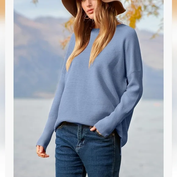 NWOT Blue Ribbed Sweater - Picture 1 of 3